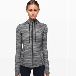 Lululemon Women’s 6 Hoodie Define Jacket Heathered Black White Full‎ Zip Sporty